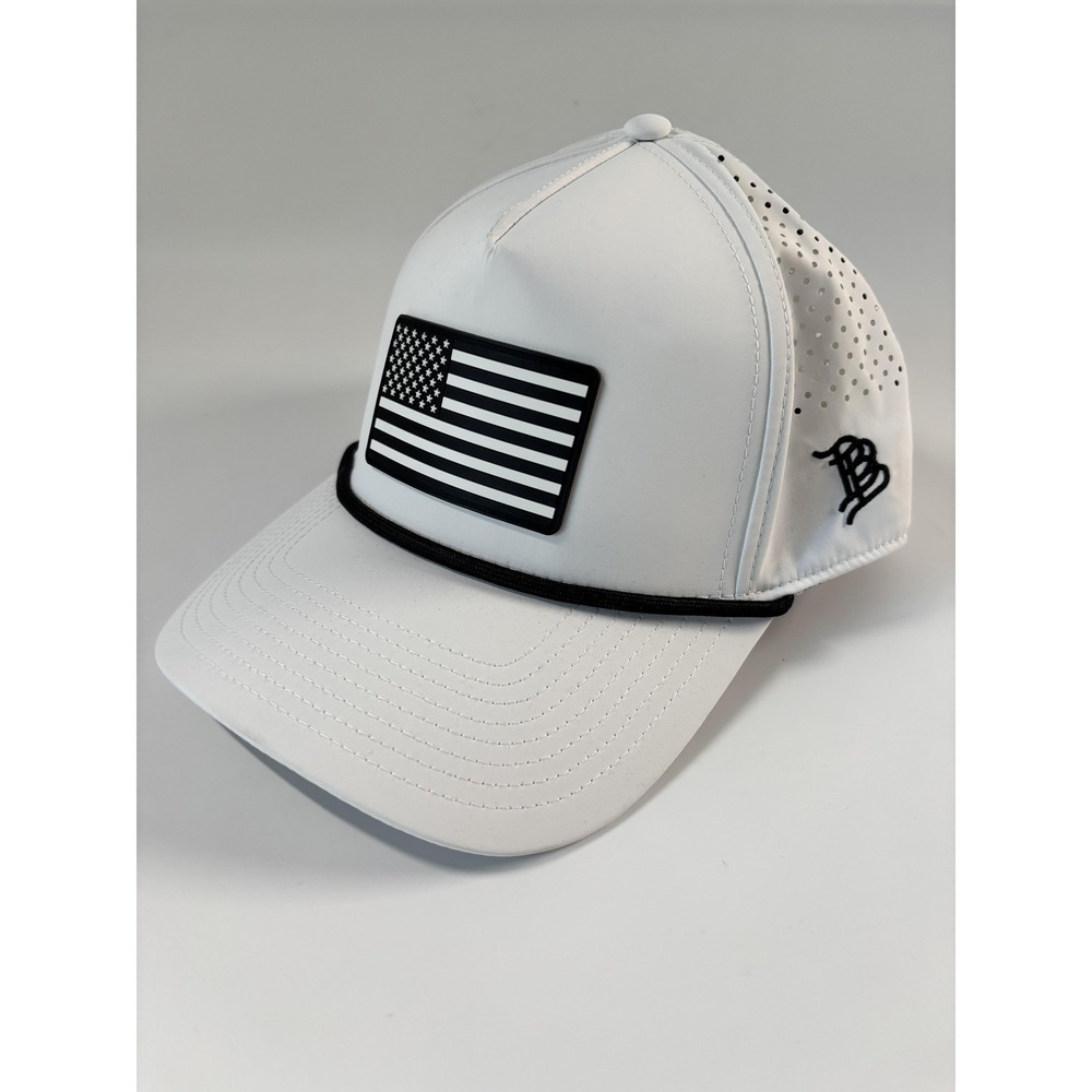 Branded Bills Hat Cap Mens One Size White USA Flag Snapback Perforated Golf